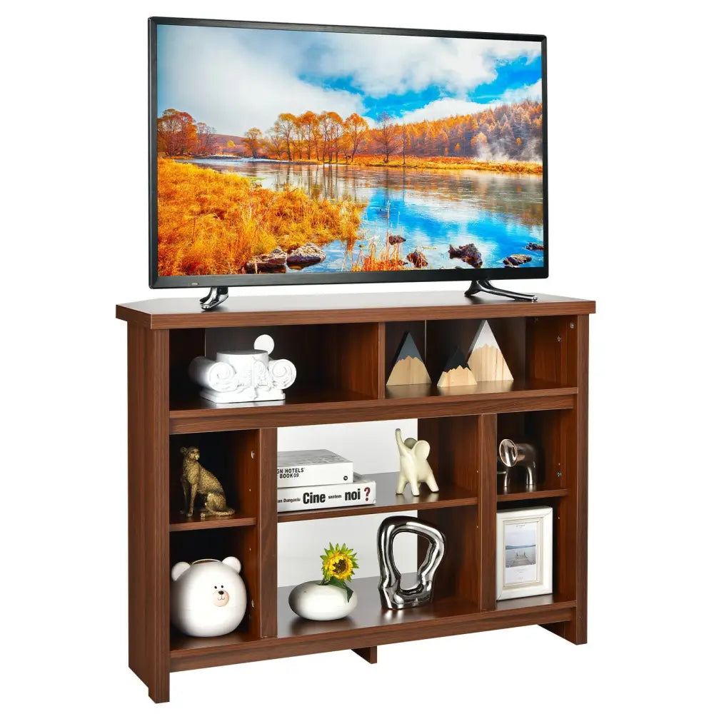 Modern Corner TV Stand with Adjustable Shelves for TVs up to 48 Inch-Coffee - Brown - Entertainment Centers & TV Stands