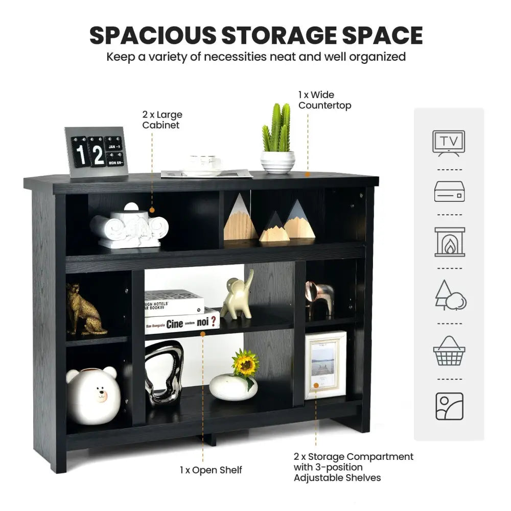 Modern Corner TV Stand with Adjustable Shelves for TVs up to 48 Inch-Black - Black - Entertainment Centers & TV Stands