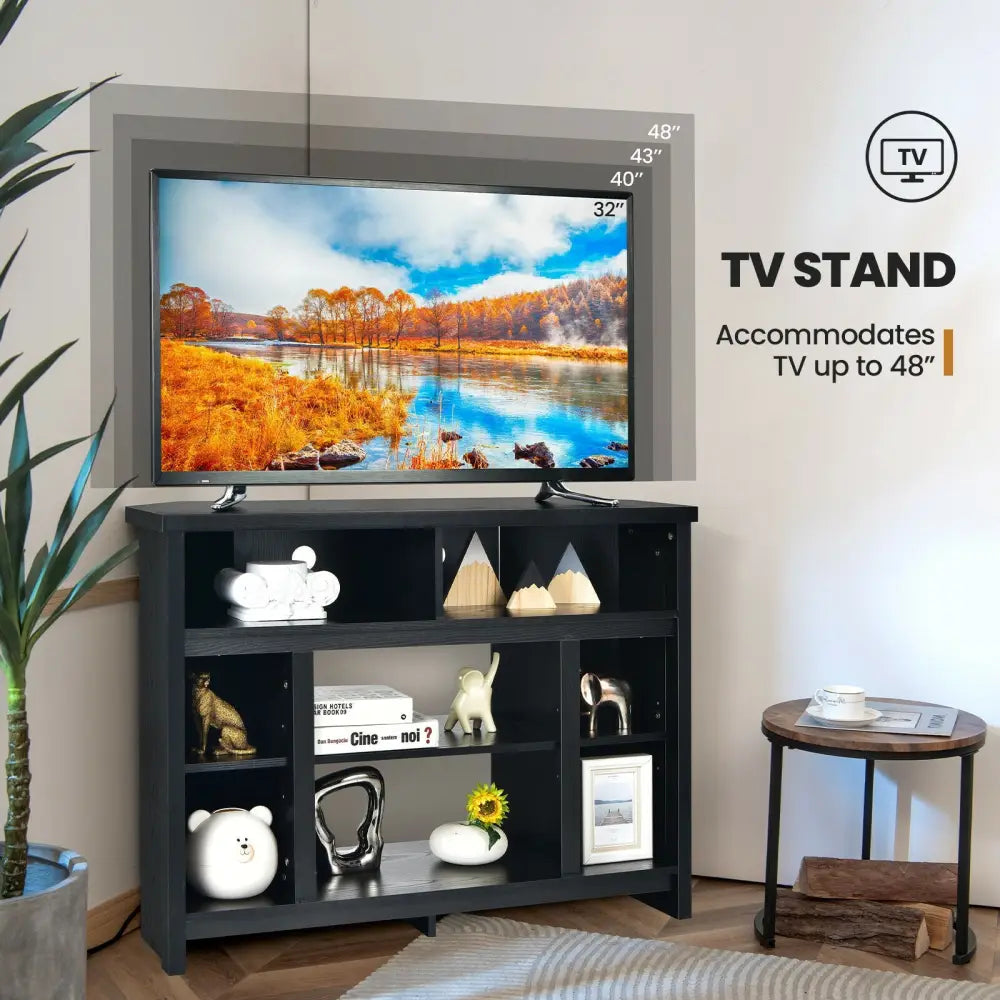 Modern Corner TV Stand with Adjustable Shelves for TVs up to 48 Inch-Black - Black - Entertainment Centers & TV Stands