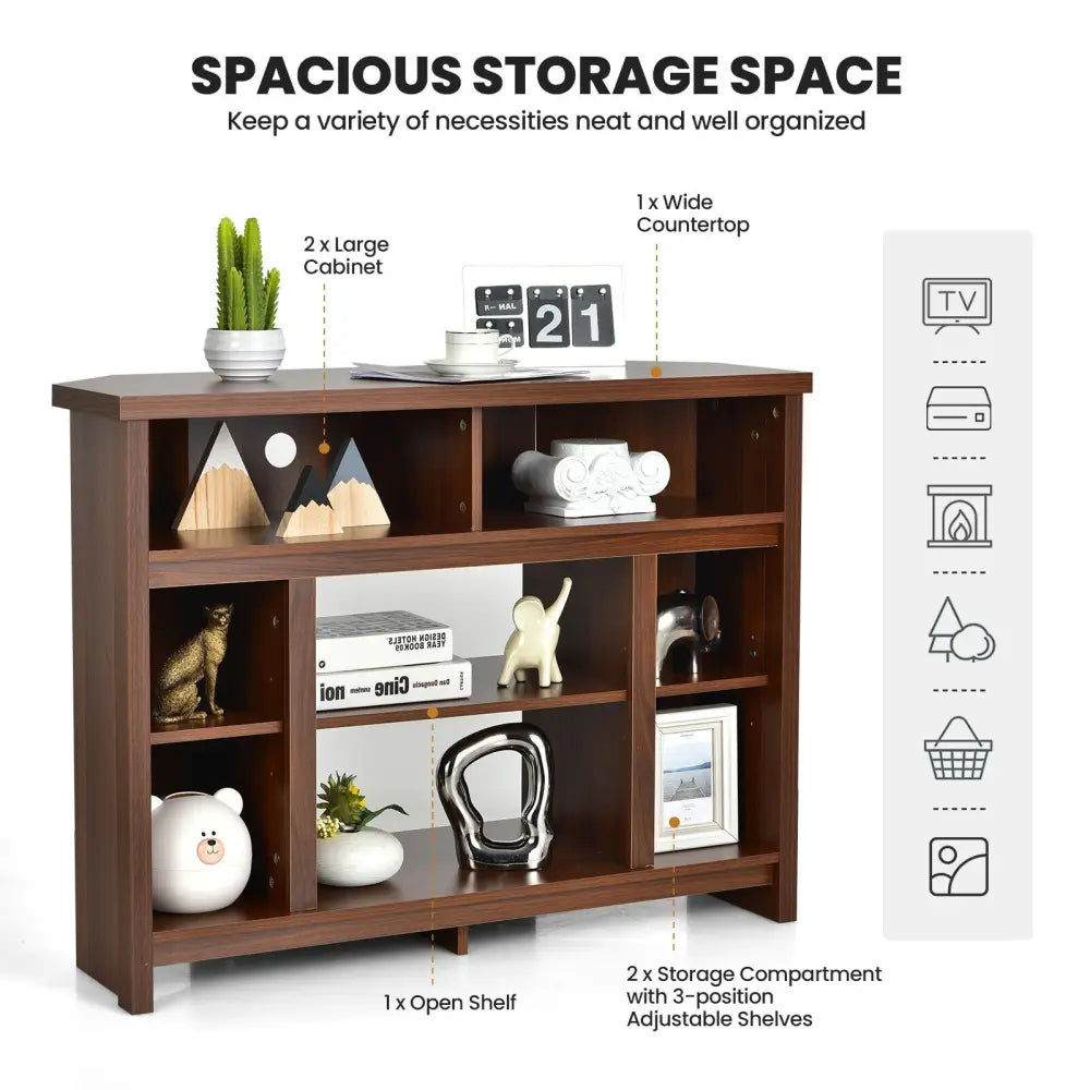 Modern Corner TV Stand with Adjustable Shelves for TVs up to 48 Inch-Coffee - Brown - Entertainment Centers & TV Stands