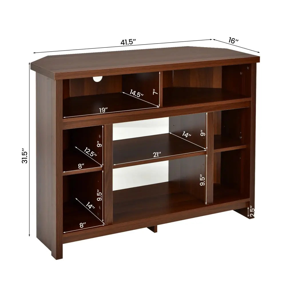 Modern Corner TV Stand with Adjustable Shelves for TVs up to 48 Inch-Coffee - Brown - Entertainment Centers & TV Stands