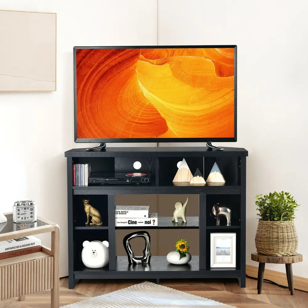 Modern Corner TV Stand with Adjustable Shelves for TVs up to 48 Inch-Black - Black - Entertainment Centers & TV Stands