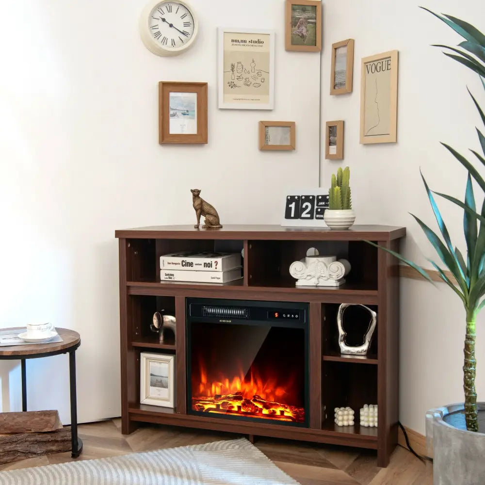 Modern Corner TV Stand with Adjustable Shelves for TVs up to 48 Inch-Coffee - Brown - Entertainment Centers & TV Stands