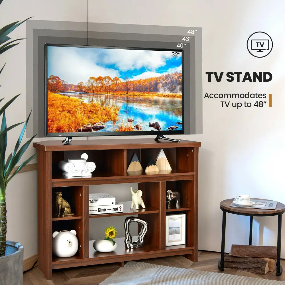 Modern Corner TV Stand with Adjustable Shelves for TVs up to 48 Inch-Coffee - Brown - Entertainment Centers & TV Stands
