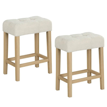 Modern Counter Height Bar Stools Set of 2 with Rubber Wood Legs-Beige and Natural - Beige - Bar Stools