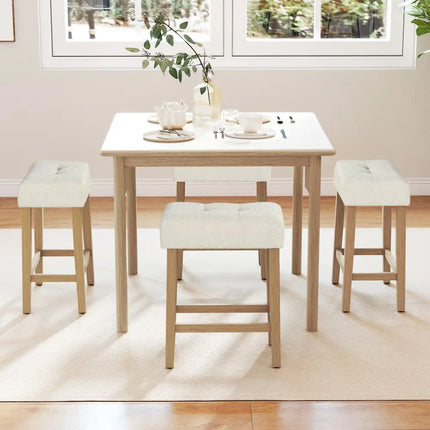 Modern Counter Height Bar Stools Set of 2 with Rubber Wood Legs-Beige and Natural - Beige - Bar Stools