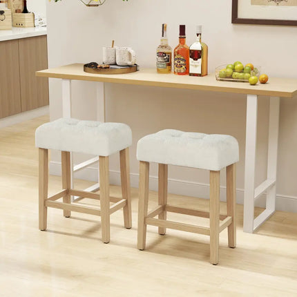 Modern Counter Height Bar Stools Set of 2 with Rubber Wood Legs-Beige and Natural - Beige - Bar Stools