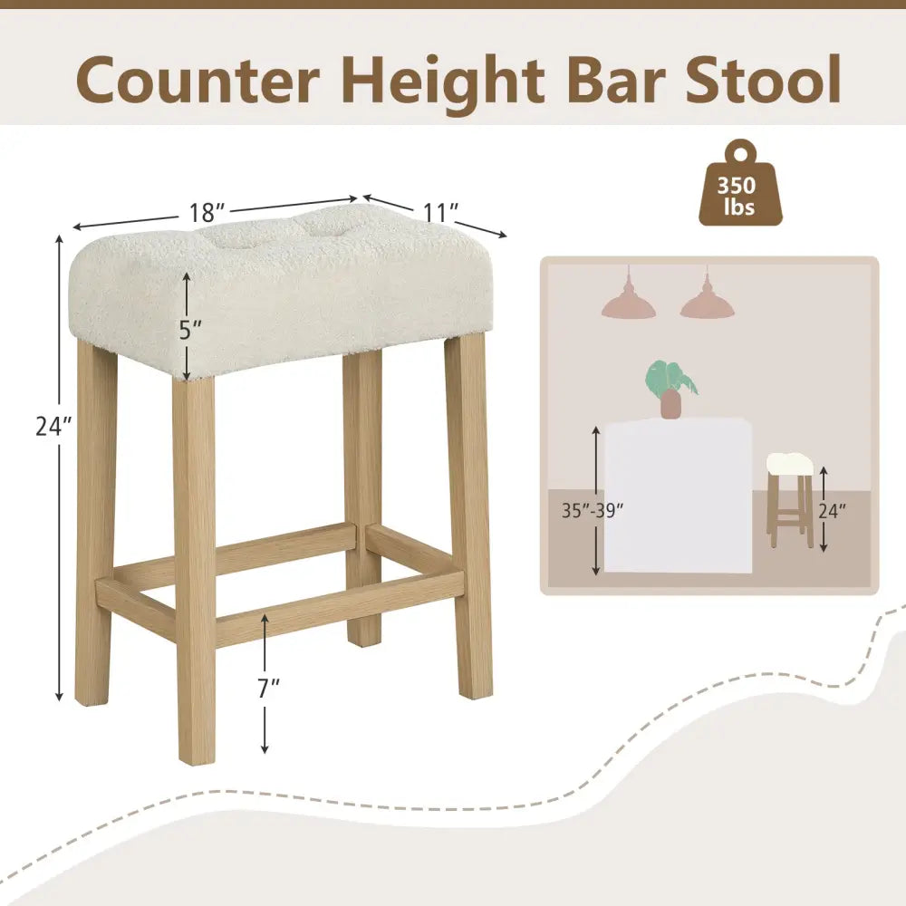 Modern Counter Height Bar Stools Set of 2 with Rubber Wood Legs-Beige and Natural - Beige - Bar Stools