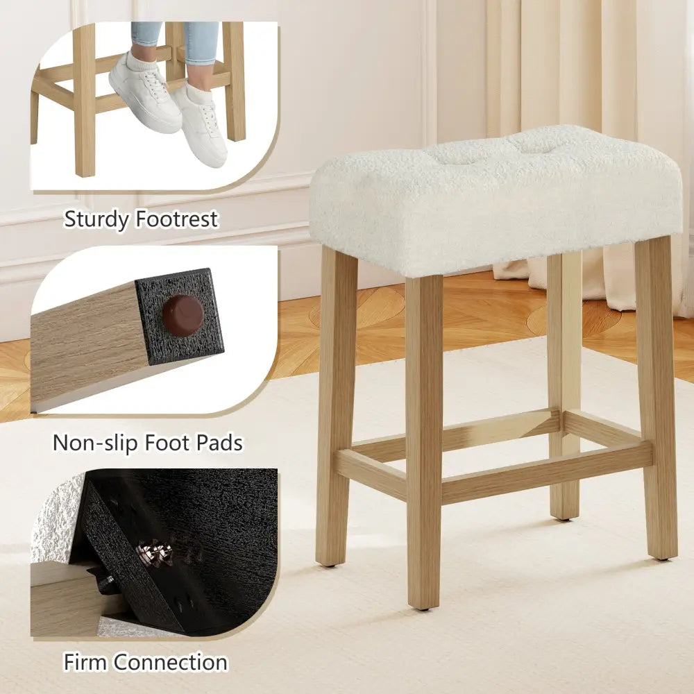 Modern Counter Height Bar Stools Set of 2 with Rubber Wood Legs-Beige and Natural - Beige - Bar Stools