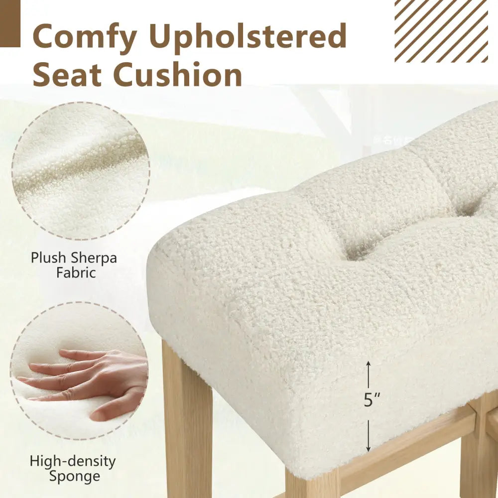Modern Counter Height Bar Stools Set of 2 with Rubber Wood Legs-Beige and Natural - Beige - Bar Stools