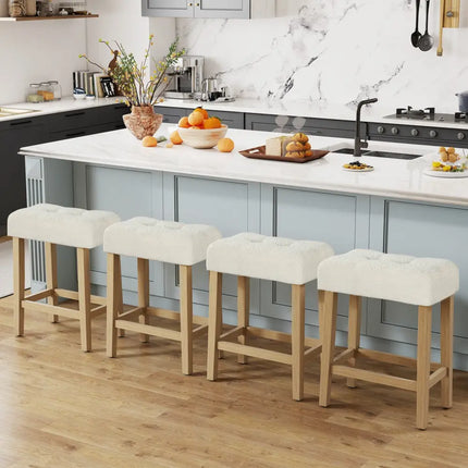 Modern Counter Height Bar Stools Set of 2 with Rubber Wood Legs-Beige and Natural - Beige - Bar Stools