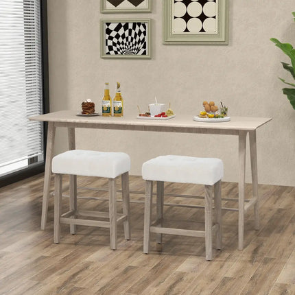 Modern Counter Height Bar Stools Set of 2 with Rubber Wood Legs-White and Gray - White - Bar Stools