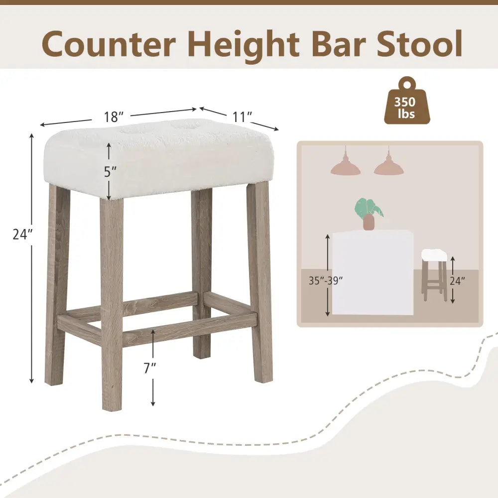 Modern Counter Height Bar Stools Set of 2 with Rubber Wood Legs-White and Gray - White - Bar Stools
