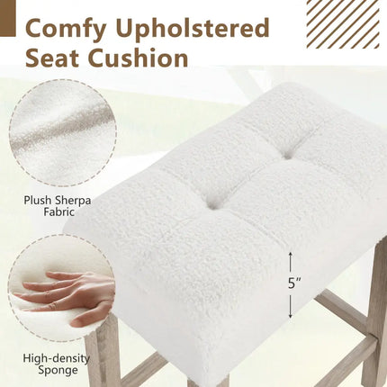 Modern Counter Height Bar Stools Set of 2 with Rubber Wood Legs-White and Gray - White - Bar Stools