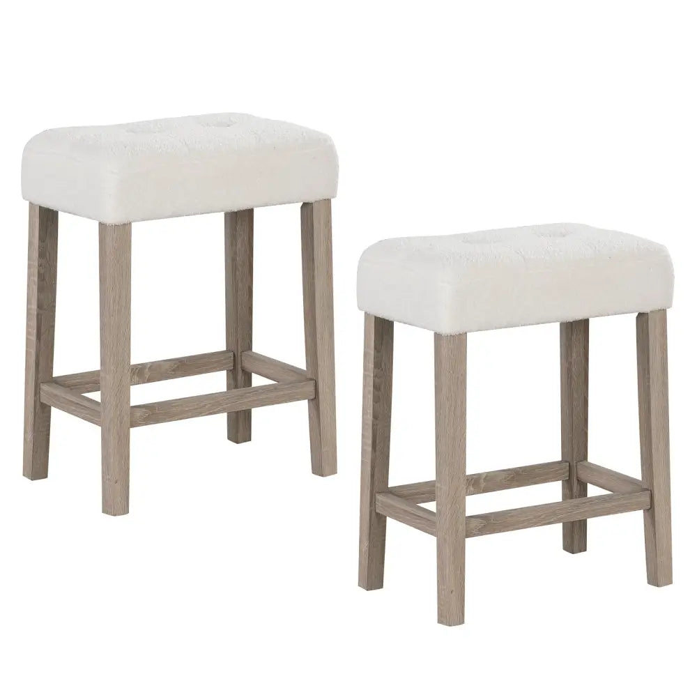 Modern Counter Height Bar Stools Set of 2 with Rubber Wood Legs-White and Gray - White - Bar Stools