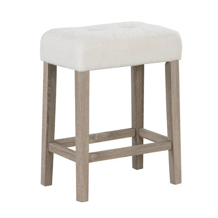 Modern Counter Height Bar Stools Set of 2 with Rubber Wood Legs-White and Gray - White - Bar Stools