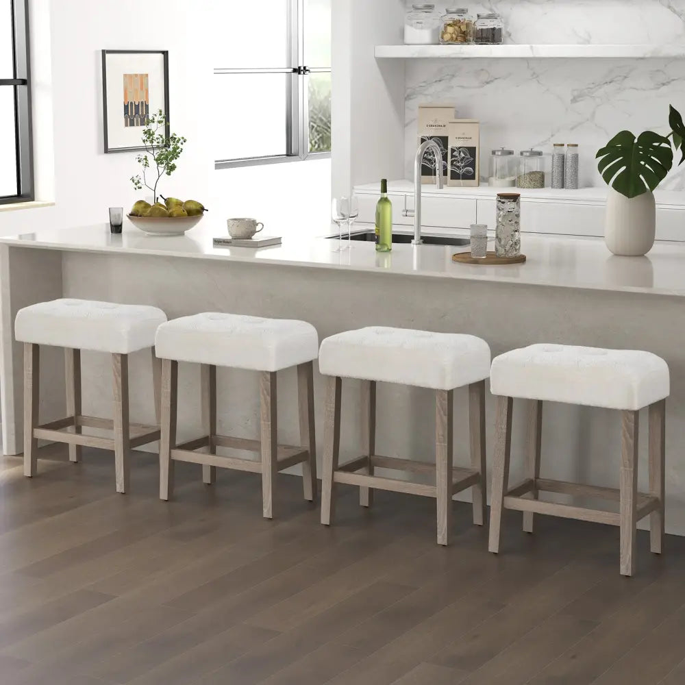 Modern Counter Height Bar Stools Set of 2 with Rubber Wood Legs-White and Gray - White - Bar Stools