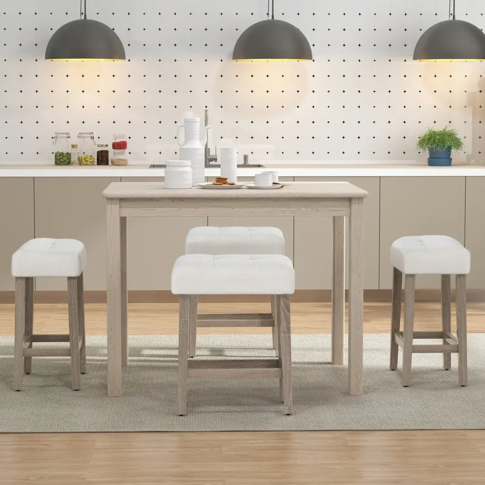 Modern Counter Height Bar Stools Set of 2 with Rubber Wood Legs-White and Gray - White - Bar Stools