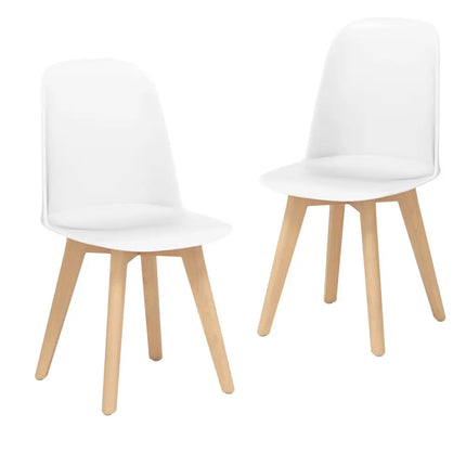 Modern Dining Chair Set of 2 with Solid Beech Wood Legs and Tilt Backrest-White - White - Dining Chairs