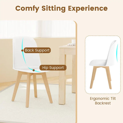 Modern Dining Chair Set of 2 with Solid Beech Wood Legs and Tilt Backrest-White - White - Dining Chairs