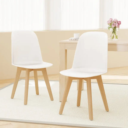 Modern Dining Chair Set of 2 with Solid Beech Wood Legs and Tilt Backrest-White - White - Dining Chairs