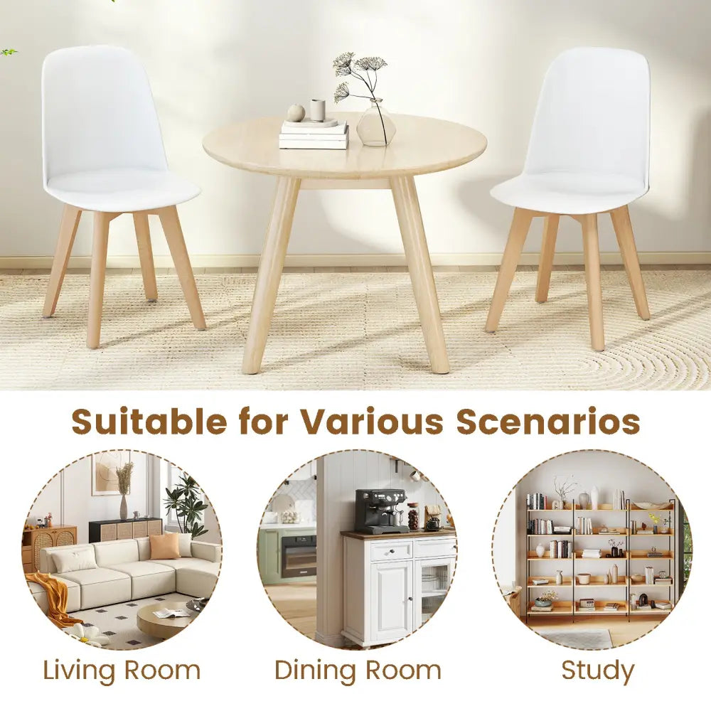 Modern Dining Chair Set of 2 with Solid Beech Wood Legs and Tilt Backrest-White - White - Dining Chairs