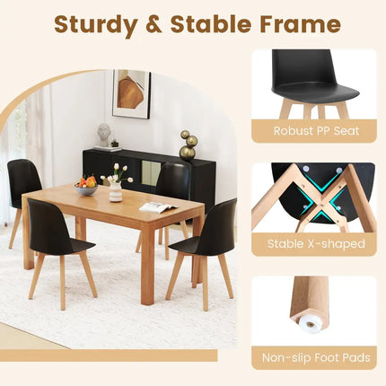 Modern Dining Chair Set of 2 with Solid Beech Wood Legs and Tilt Backrest-Black - Black - Dining Chairs
