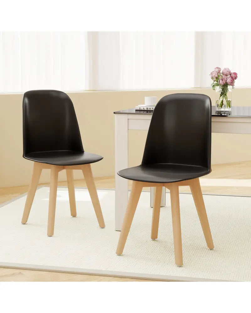 Modern Dining Chair Set of 2 with Solid Beech Wood Legs and Tilt Backrest-Black - Black - Dining Chairs