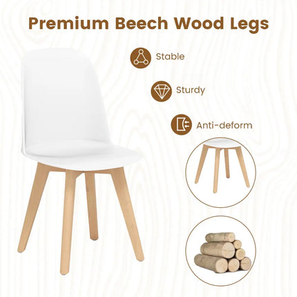 Modern Dining Chair Set of 2 with Solid Beech Wood Legs and Tilt Backrest-White - White - Dining Chairs