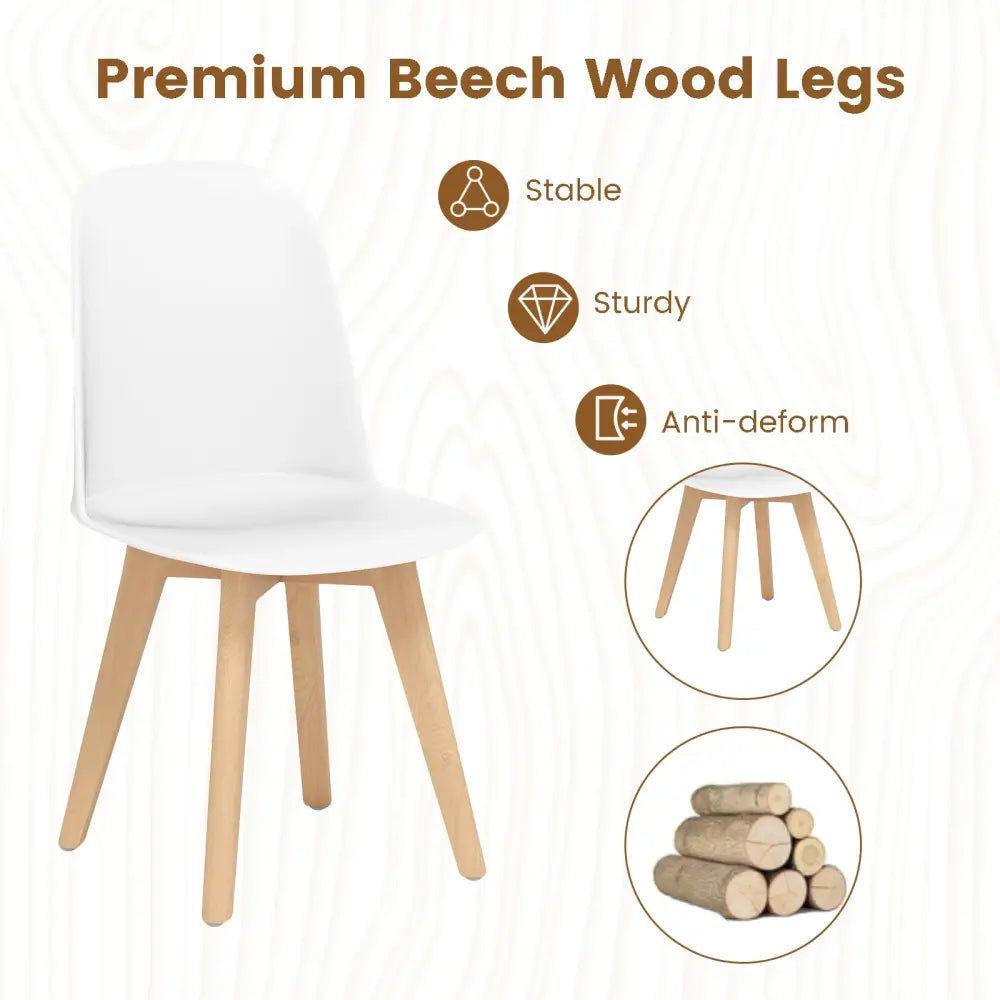 Modern Dining Chair Set of 2 with Solid Beech Wood Legs and Tilt Backrest-White - White - Dining Chairs