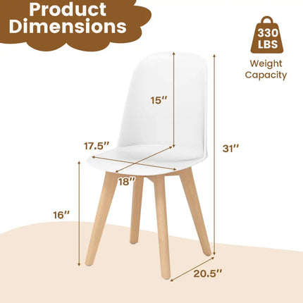 Modern Dining Chair Set of 2 with Solid Beech Wood Legs and Tilt Backrest-White - White - Dining Chairs