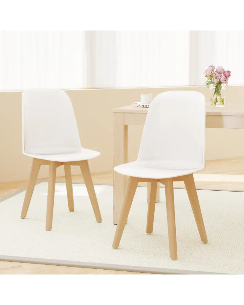 Modern Dining Chair Set of 2 with Solid Beech Wood Legs and Tilt Backrest-White - White - Dining Chairs