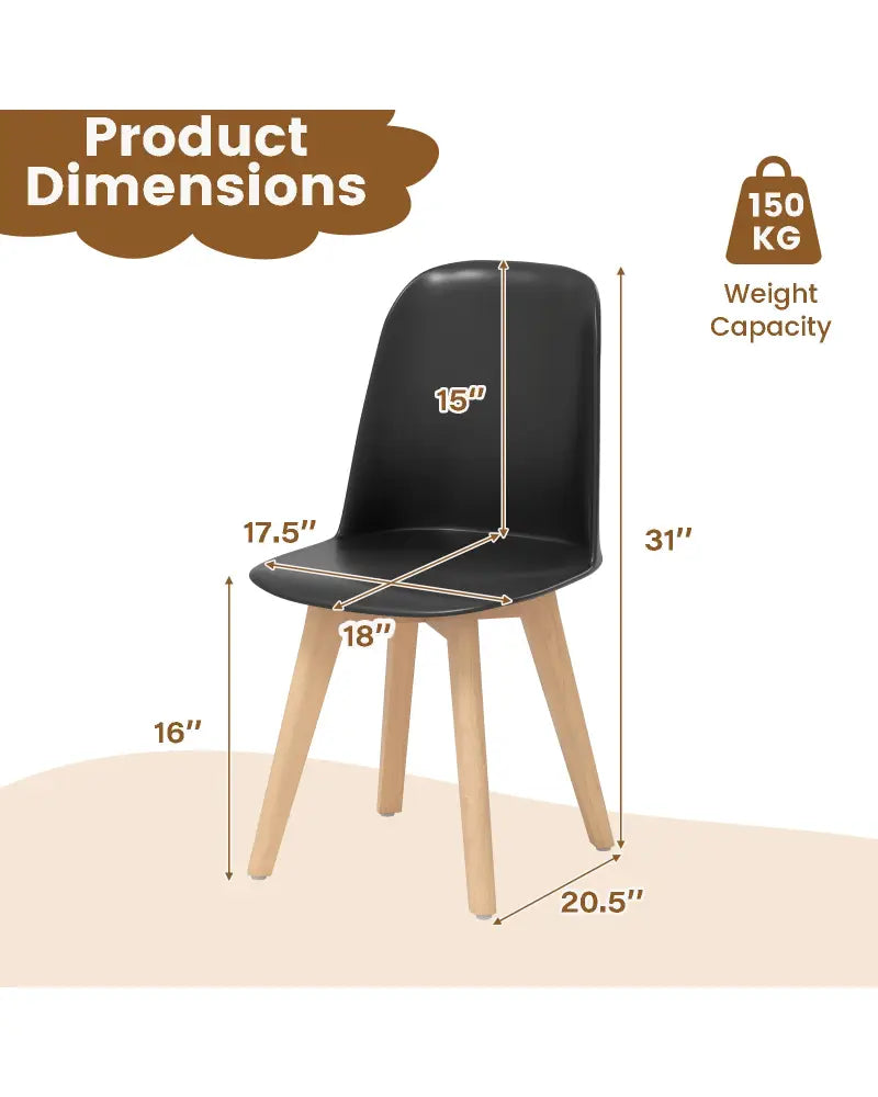 Modern Dining Chair Set of 2 with Solid Beech Wood Legs and Tilt Backrest-Black - Black - Dining Chairs