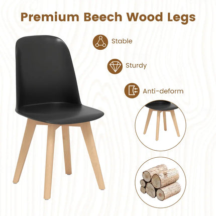 Modern Dining Chair Set of 2 with Solid Beech Wood Legs and Tilt Backrest-Black - Black - Dining Chairs