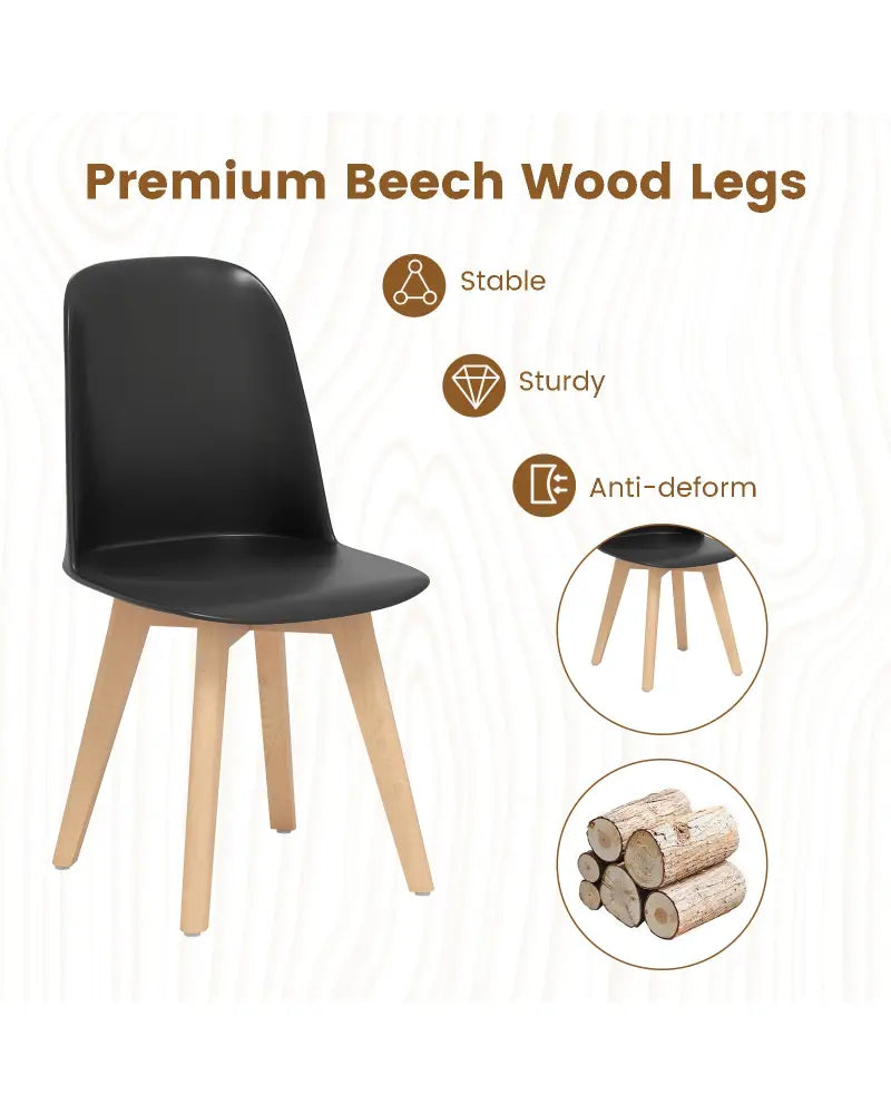 Modern Dining Chair Set of 2 with Solid Beech Wood Legs and Tilt Backrest-Black - Black - Dining Chairs