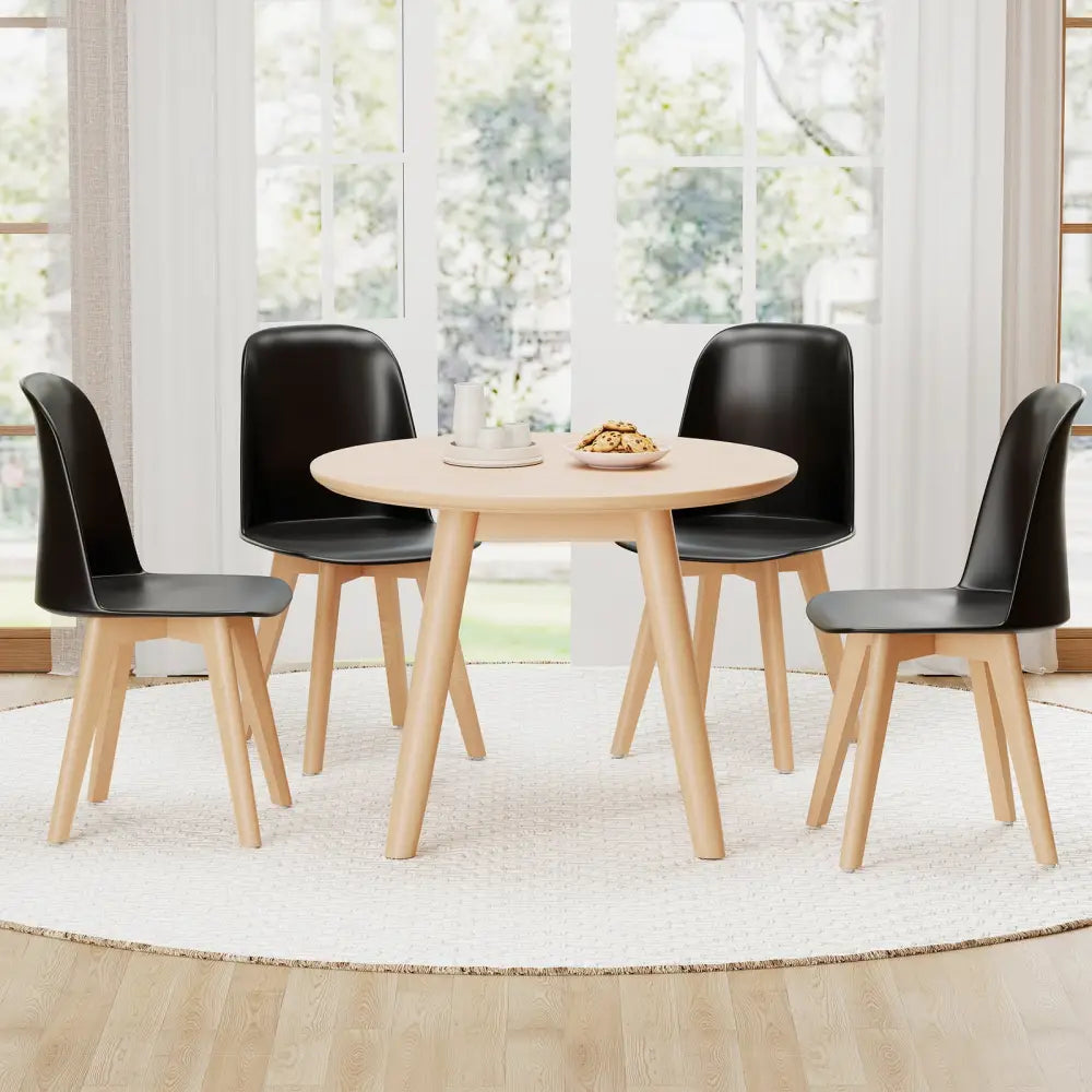 Modern Dining Chair Set of 2 with Solid Beech Wood Legs and Tilt Backrest-Black - Black - Dining Chairs