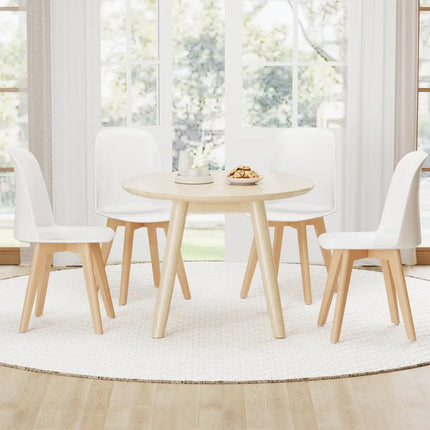 Modern Dining Chair Set of 2 with Solid Beech Wood Legs and Tilt Backrest-White - White - Dining Chairs