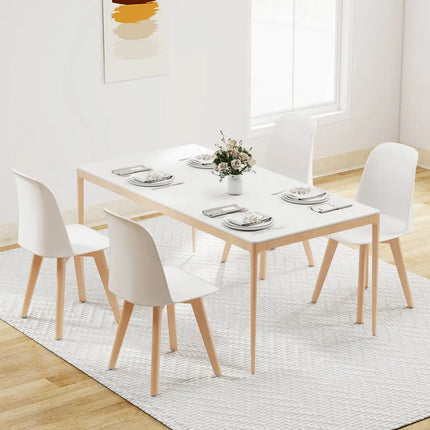 Modern Dining Chair Set of 2 with Solid Beech Wood Legs and Tilt Backrest-White - White - Dining Chairs