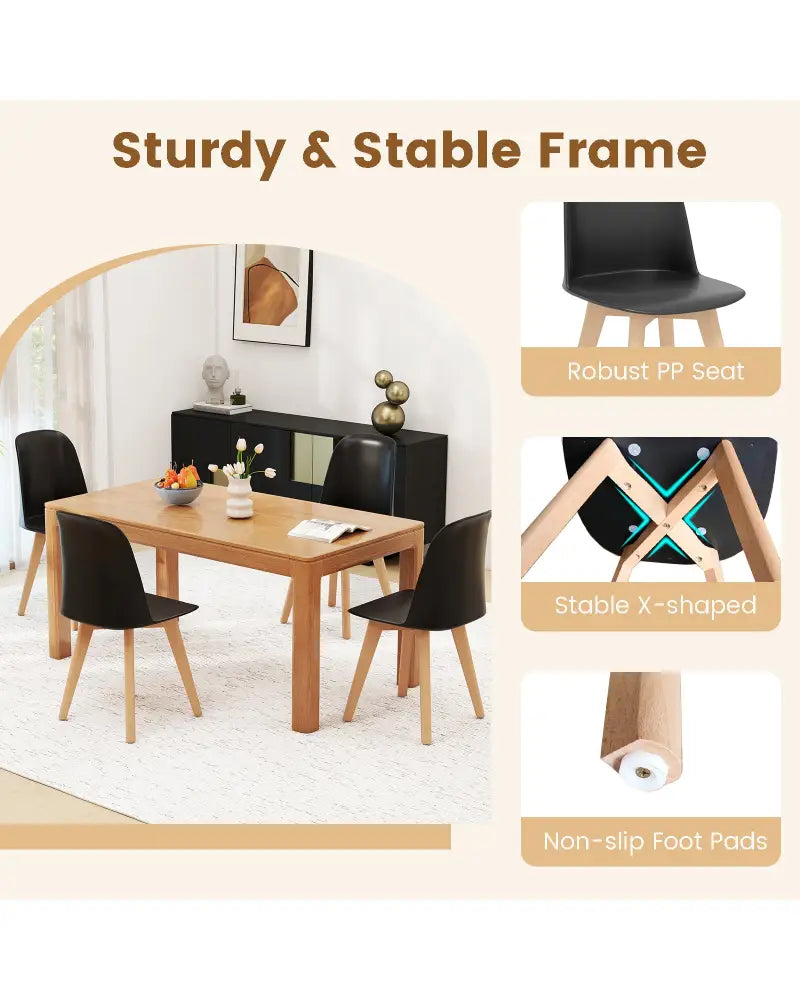 Modern Dining Chair Set of 2 with Solid Beech Wood Legs and Tilt Backrest-Black - Black - Dining Chairs