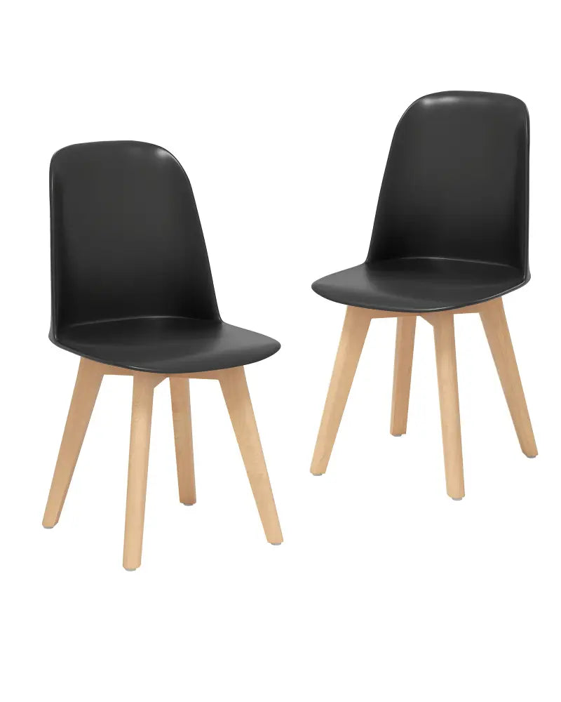 Modern Dining Chair Set of 2 with Solid Beech Wood Legs and Tilt Backrest-Black - Black - Dining Chairs