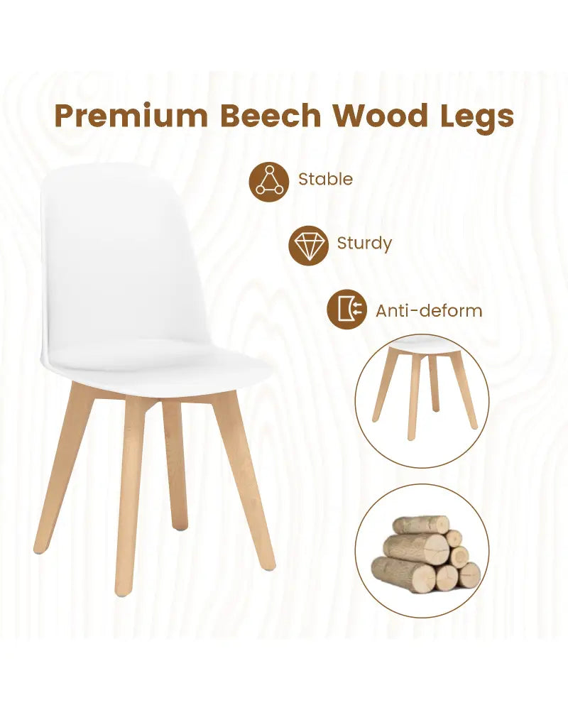 Modern Dining Chair Set of 2 with Solid Beech Wood Legs and Tilt Backrest-White - White - Dining Chairs