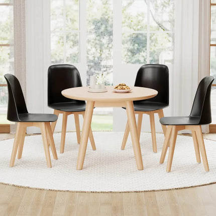 Modern Dining Chair Set of 2 with Solid Beech Wood Legs and Tilt Backrest-Black - Black - Dining Chairs