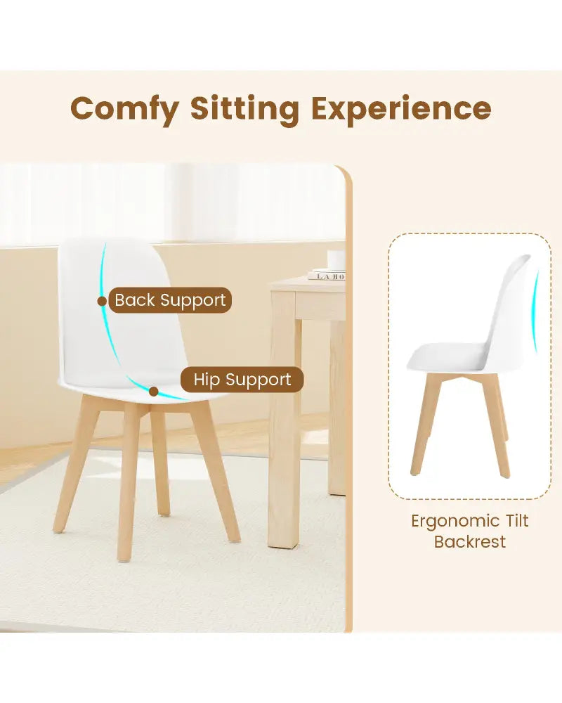 Modern Dining Chair Set of 2 with Solid Beech Wood Legs and Tilt Backrest-White - White - Dining Chairs