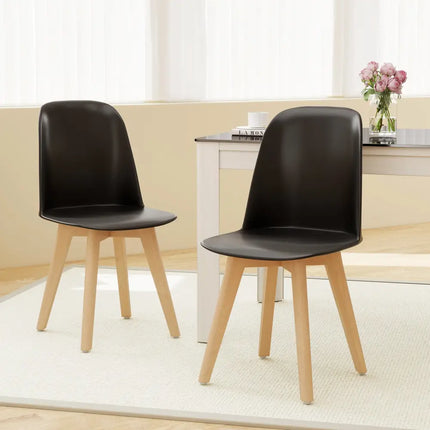 Modern Dining Chair Set of 2 with Solid Beech Wood Legs and Tilt Backrest-Black - Black - Dining Chairs