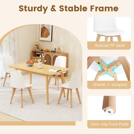 Modern Dining Chair Set of 2 with Solid Beech Wood Legs and Tilt Backrest-White - White - Dining Chairs