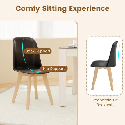 Modern Dining Chair Set of 2 with Solid Beech Wood Legs and Tilt Backrest-Black - Black - Dining Chairs