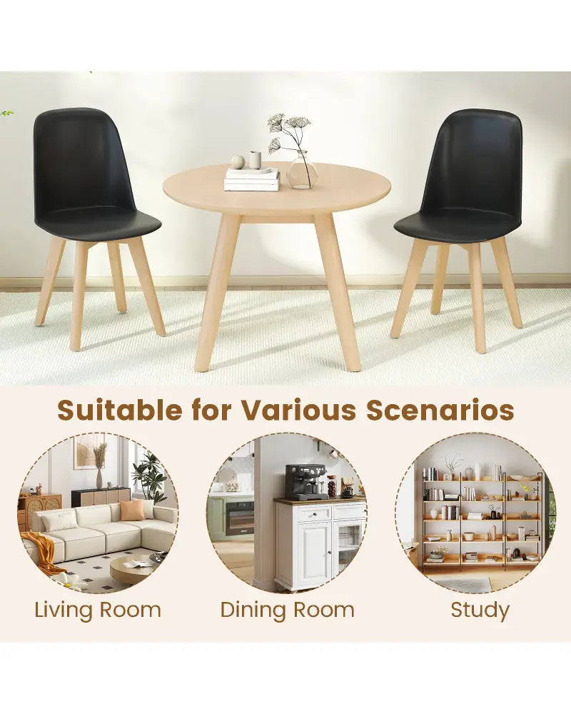Modern Dining Chair Set of 2 with Solid Beech Wood Legs and Tilt Backrest-Black - Black - Dining Chairs