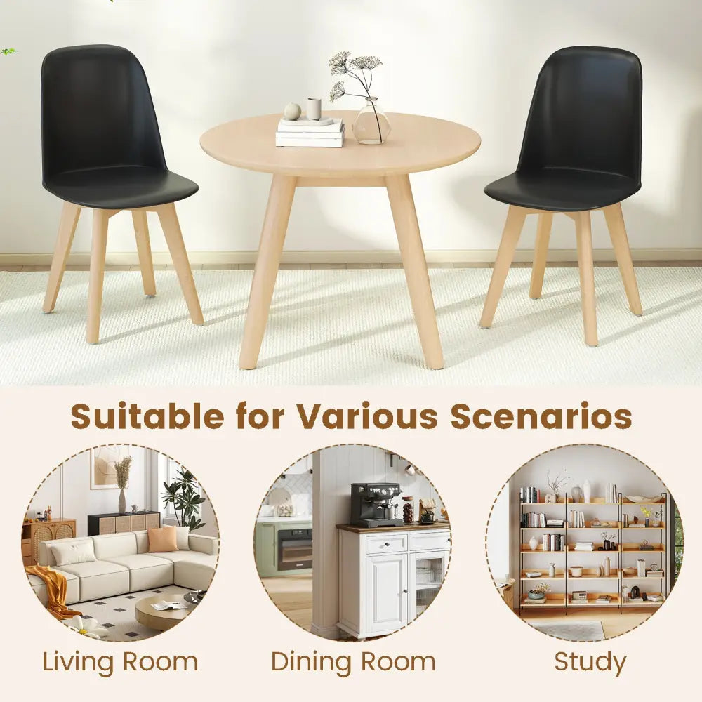 Modern Dining Chair Set of 2 with Solid Beech Wood Legs and Tilt Backrest-Black - Black - Dining Chairs