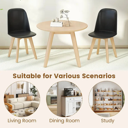 Modern Dining Chair Set of 2 with Solid Beech Wood Legs and Tilt Backrest-Black - Black - Dining Chairs