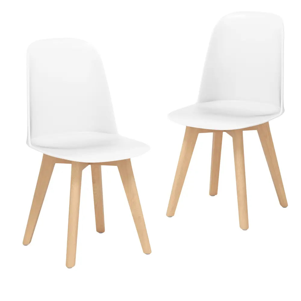 Modern Dining Chair Set of 2 with Solid Beech Wood Legs and Tilt Backrest-White - White - Dining Chairs